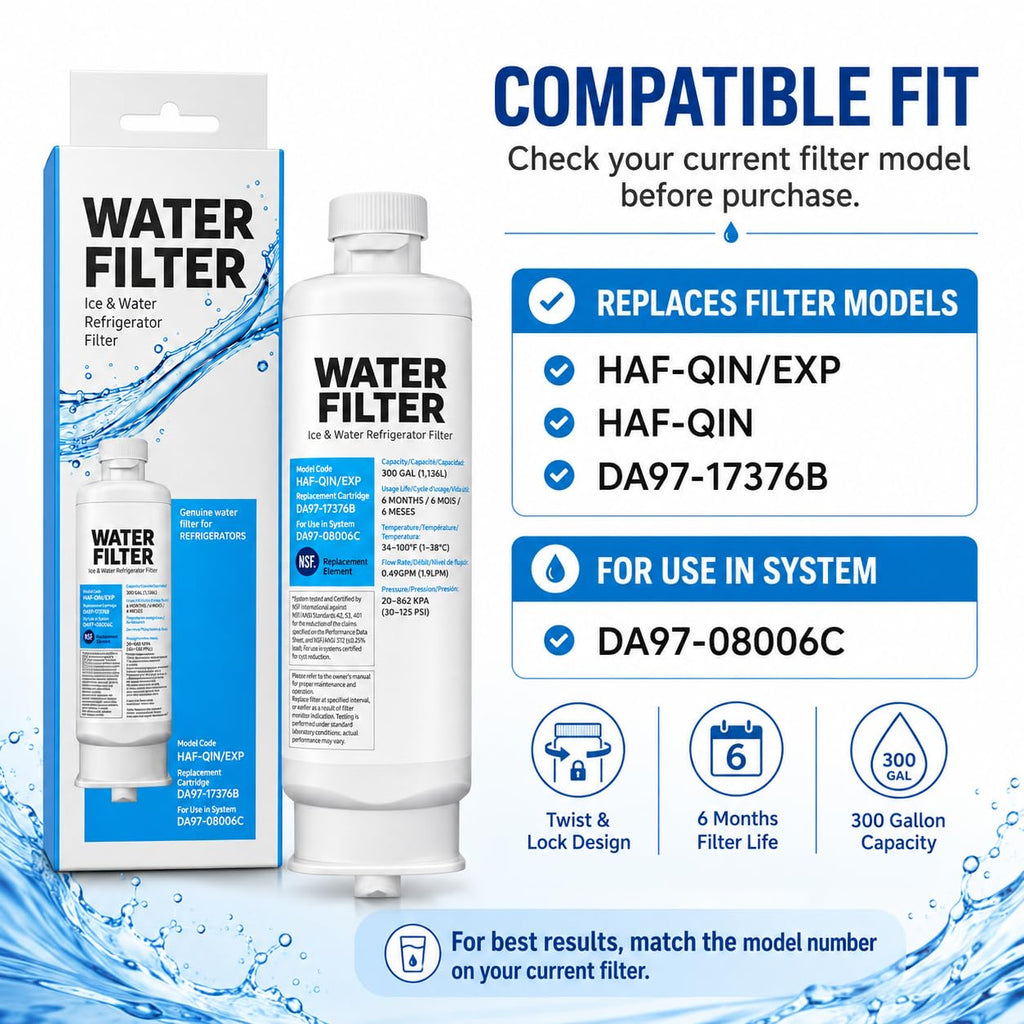 Water Filter Replacement for Samsung DA97-17376B, HAF-Qin/EXP, 1 Pack, White