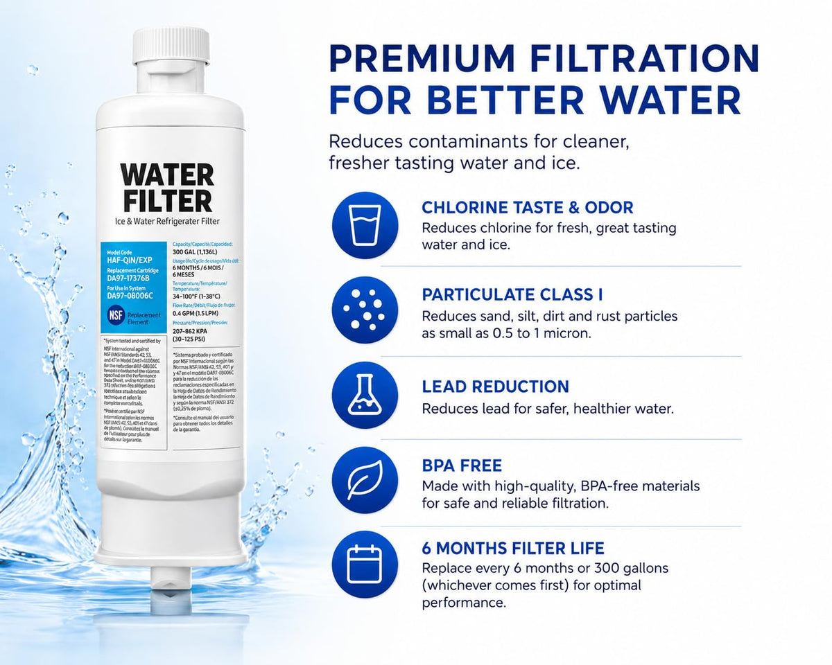 Water Filter Replacement for Samsung DA97-17376B, HAF-Qin/EXP, 1 Pack, White