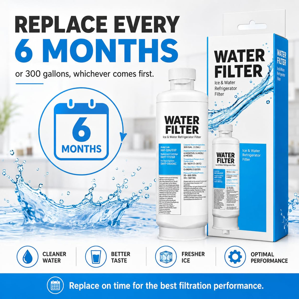 Water Filter Replacement for Samsung DA97-17376B, HAF-Qin/EXP, 1 Pack, White
